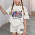 thumbnail image 3 of BFHHYA Girls 4th of July Shorts Set Floral & Flag Print Short Sleeve Tee Elastic Waist Shorts Tween Summer 2-Piece Outfit 3-15 Y, 3 of 5