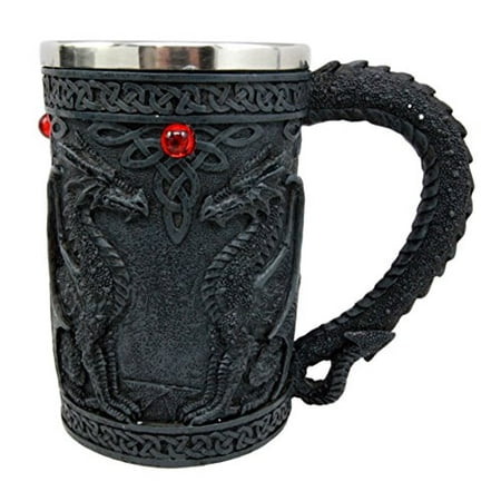 Stein Pimp Cup - Atlantic Collectibles Celtic Triangle Knotwork Legendary Red Orb Guardian Dual Dragons Beer Stein Tankard Coffee Cup Drink Mug 5.5
