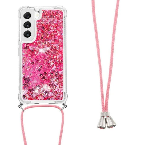 Funda FOXDOCK para Samsung Galaxy S22 con Cuerda Ajustable, Brillo Líquido, Protección Antigolpes y Lente – Ideal para Regalo
