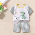 thumbnail image 2 of Mercatoo Toddler Cute Dinosaur Graphic Girls Cotton Short Sleeve Shirt and Striped Shorts Set Casual Summer 2PCS Outfit, 2 of 4