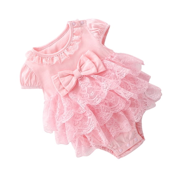 WEUVEB Baby Girl Short Sleeve Romper Jumpsuit Cotton Pink 1Pcs for Home Play