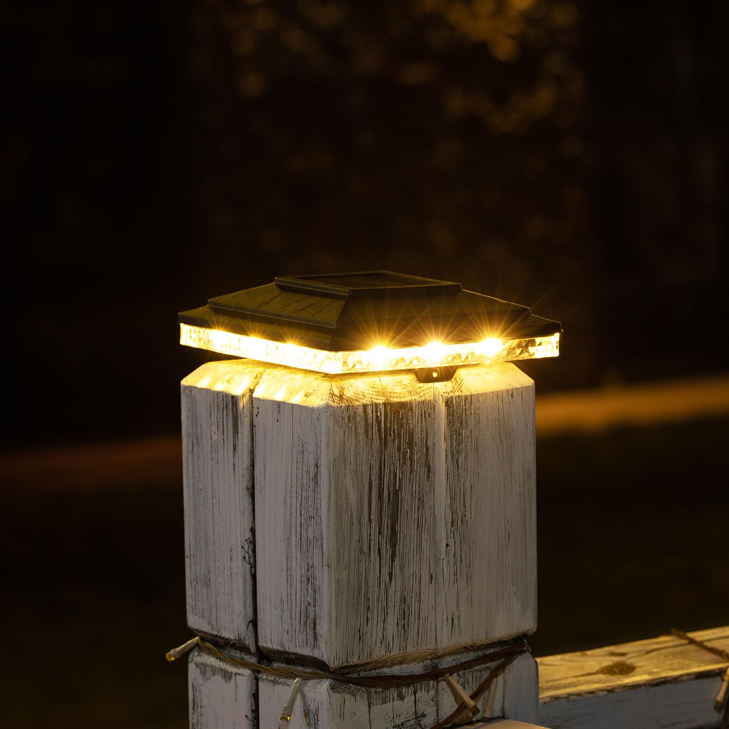 12Pack Solar Post Cap Lights for Outdoor Decks & Fences 20Lumens Dual Mode (Warm White/Bright White) Powerful Lithium Battery Fits 4x4 & 5x5 Wooden/Vinyl Posts (Black)
