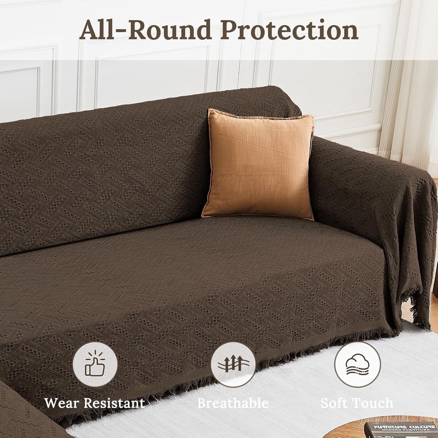 Sectional Couch Covers for Sectional Sofa L Shaped Sofa Cover Blanket 2 Pieces L Shape Furniture Protector for Pets Dogs (Chocolate, Large)