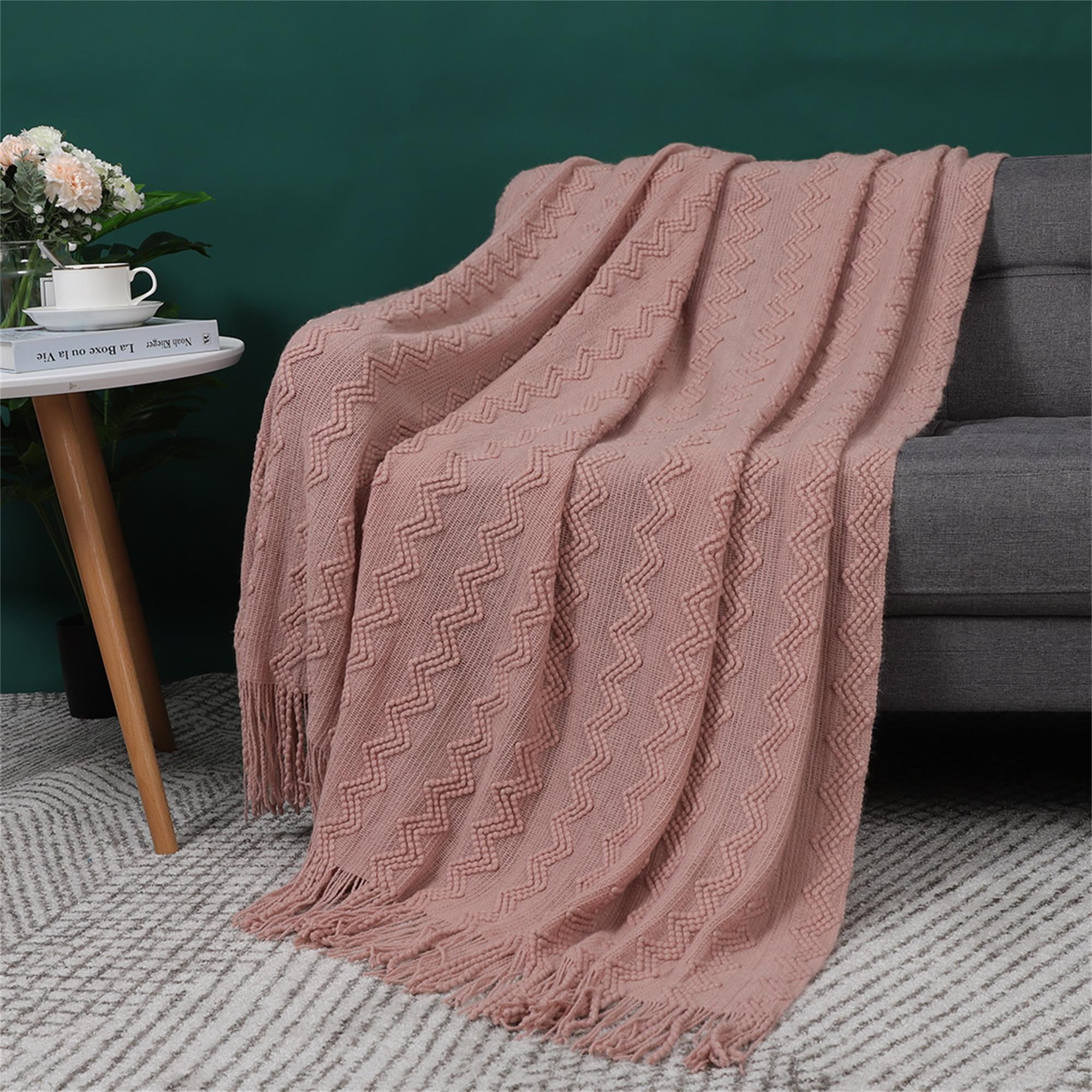 Piccocasa Soft Tassel Throw Blanket100 Arcylic Decorative Knitted Blanket 50x60 Inch Pink