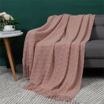 PiccoCasa Soft Tassel Throw Blanket,100% Arcylic Decorative Knitted Blanket 50x60 inch, Pink