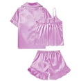 thumbnail image 3 of Aideaone Girls Silk Pajama Sets 3pcs Button Down Kids Satin Pjs set Short Sleeve Sleepwear 6-13 Years, 3 of 7