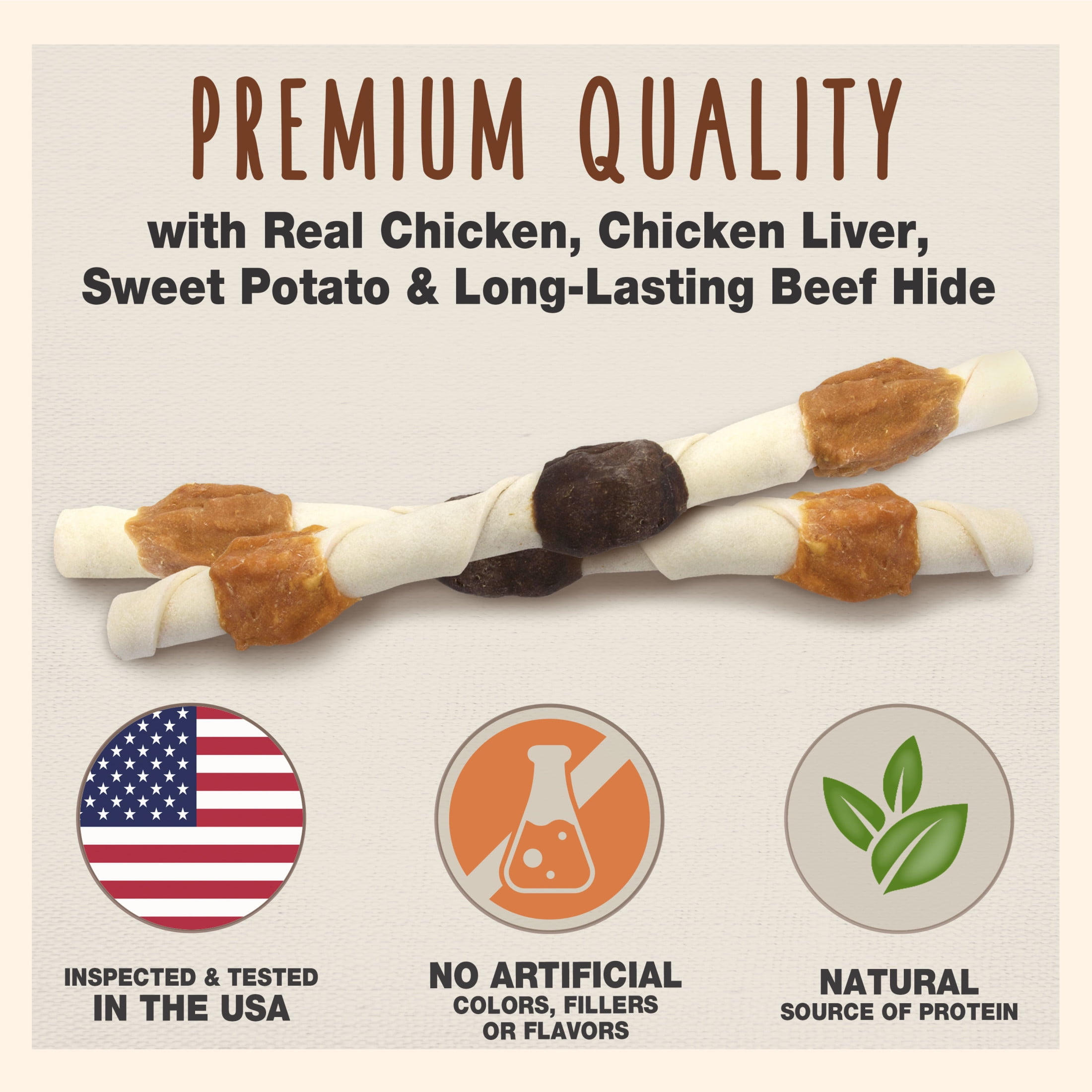 Cadet Gourmet Shish Kabob Dog Treats for Large Dogs, Chicken & Sweet Potato Dog Chews, 10 Inch, 8 Count