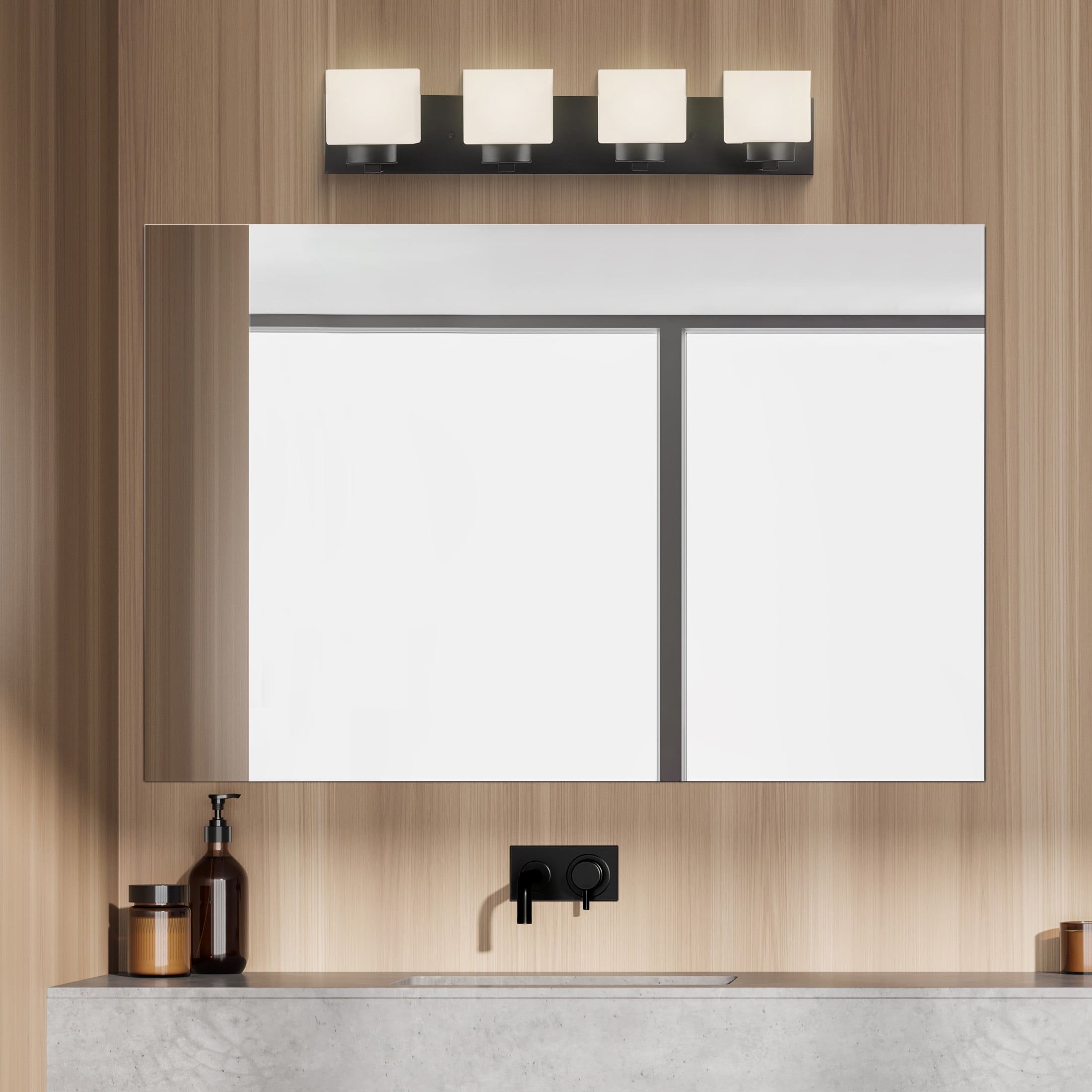 Design House Dove Creek 4-Light Dimmable Bathroom Vanity Light with Frosted Glass, Matte Black