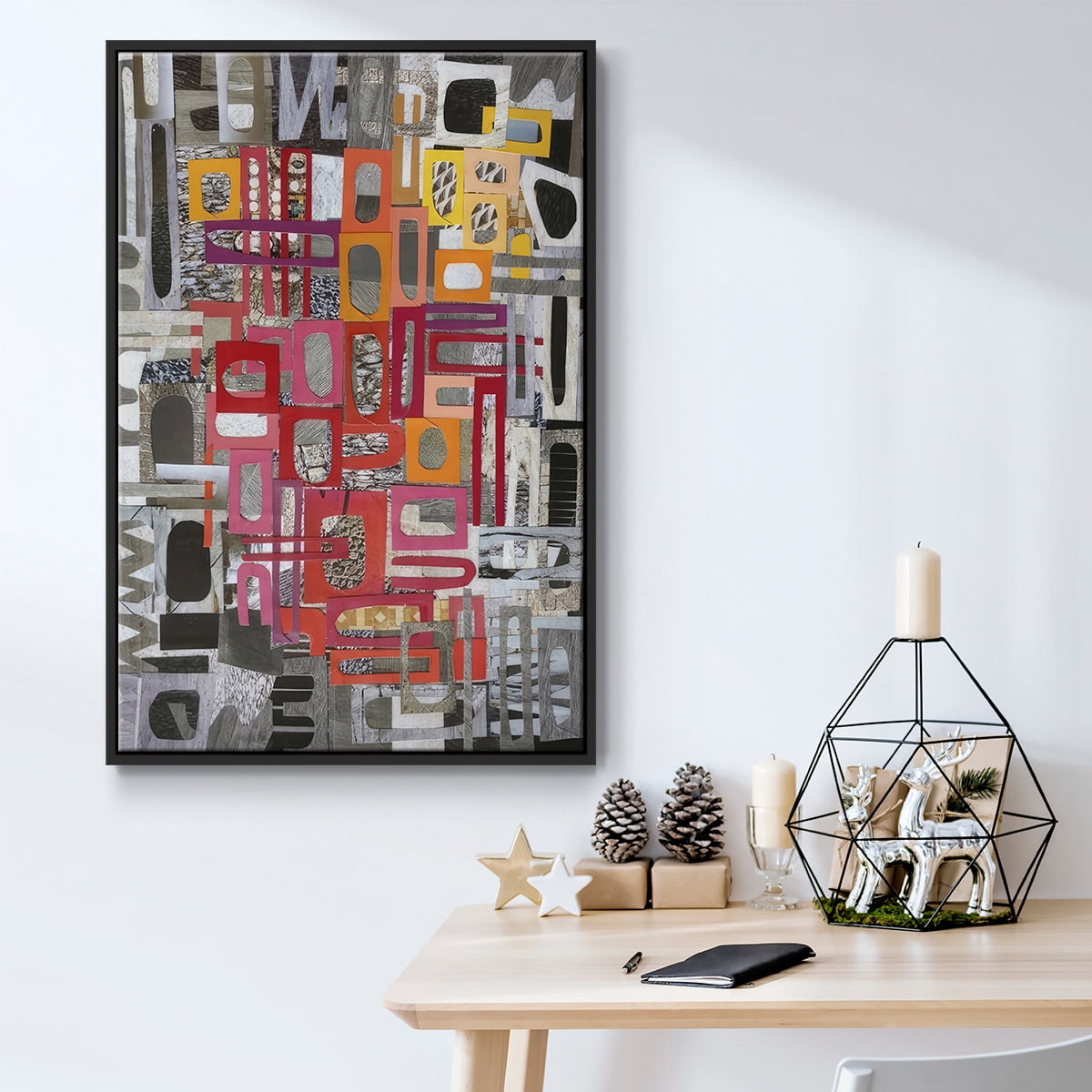 Christmas in the Sierras III - Framed Gallery Wrapped Holiday Canvas - 27 x 41 - Black Frame
