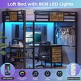 thumbnail image 4 of Twin Size Loft Bed with Desk & Charging Station & LED Lights,Metal Bed Frame with LED Lights & Charging Sation, 3 Drawers, 2-Tier Storage Shelves, Safety Guard & Ladder,Black, 4 of 10