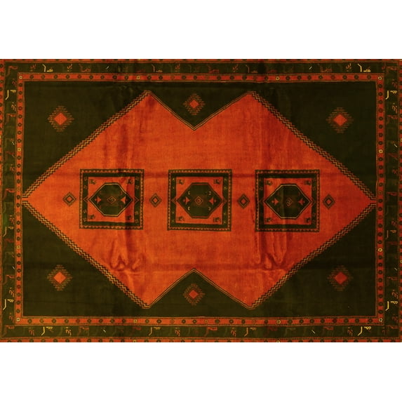 Ahgly Company Machine Washable Indoor Rectangle Persian Yellow Traditional Area Rugs, 5' x 7'