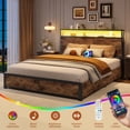 thumbnail image 7 of Lifezone Queen Platform Bed Frame with Headboard - Vintage Brown, 4 Storage Drawers, Built-in Charging Station & LED Lights, Sturdy Metal Support, 7 of 7