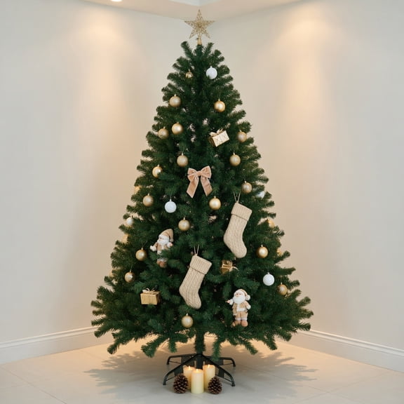 Resenkos 7.5-Foot Pre-Lit Artificial Spruce Christmas Tree with 550 Lights - Green
