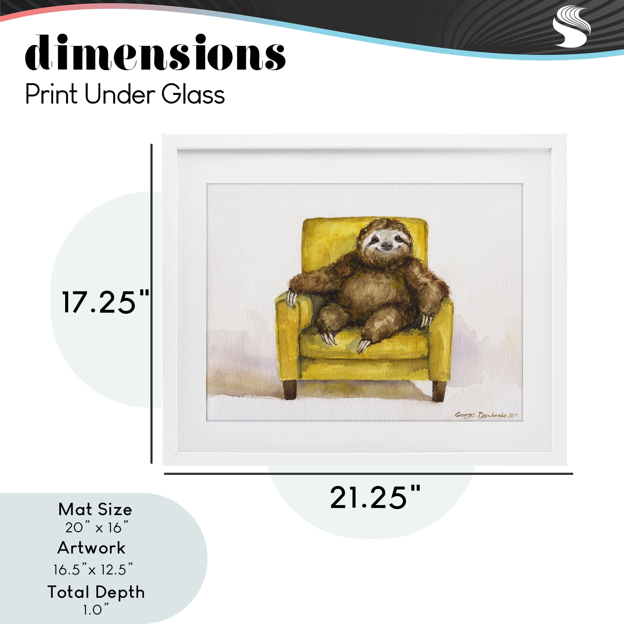 Stupell Industries Happy Sloth Relaxing on Armchair White Framed Print Under Glass, design by George Dyachenko