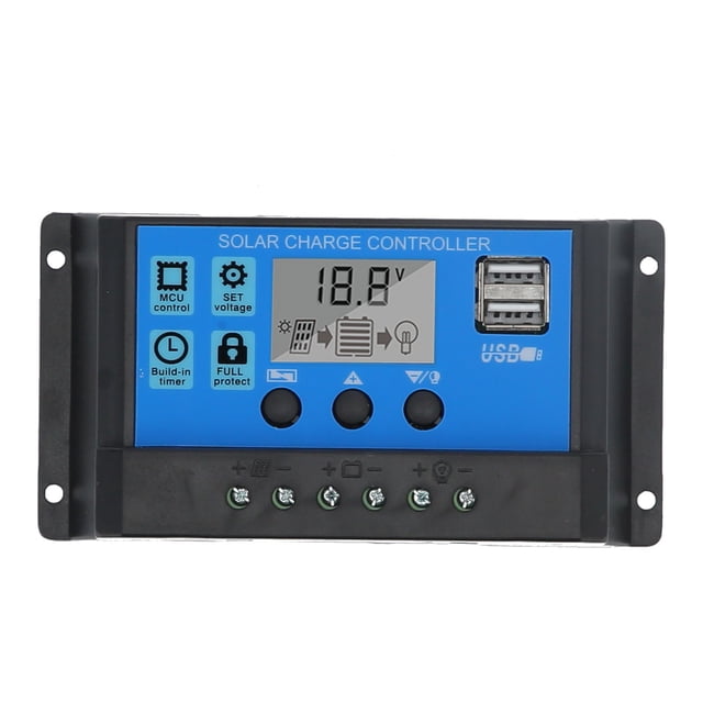 Controlador de carga solar PWM MOSFET de 2 puertos para gestión de baterías de 3 etapas, 30 A, 12 V/24 V, para paneles solares