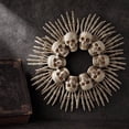 thumbnail image 5 of Halloween Skull Wreath with Skeleton Hand Bones, Spooky Gothic Artificial Golden Eyes Skeleton Bone Wreath, Front Door Wall Porch Hanging Decor for Halloween Party House Indoor Outdoor Decorations, 5 of 6