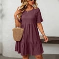thumbnail image 4 of Horkkom Summer Dresses for Women Short Sleeve Mini Solid Color T Shirt Dress Vacation Beach Sundresses, XL-5XL, 4 of 8