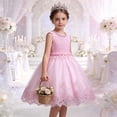 thumbnail image 2 of MGDXOX Girls Sleeveless Lace Bodice Tulle Dress with Pearl Neckline and Floral Lace Hem Formal Party Dress for Wedding Pink 3-4Years, 2 of 7