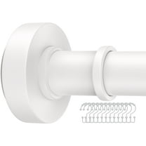 BloomFlower White Shower Rod with 12 Hooks, Adjustable 18-72 inches,Rust Resistance,Tension Metal Rod,No Drill