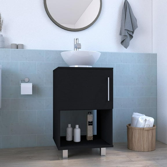 We Have Furniture Single Bathroom Vanity Pigmag, One Open Shelf, Black Wengue Finish