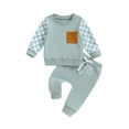 thumbnail image 1 of SUNSIOM Toddler Boy Autumn Clothes Checkerboard Pattern Long Sleeve Sweatshirt Elastic Waist Pants 2Pcs Outfit, 1 of 8
