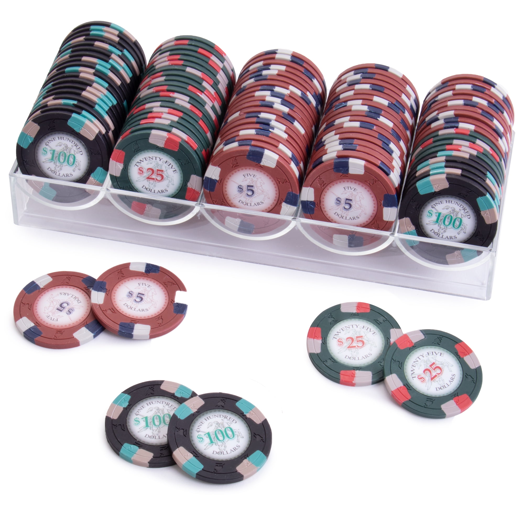 Cash Players Chip Racks Clear Acrylic Tray with Poker Knights Chips, 100 Pack