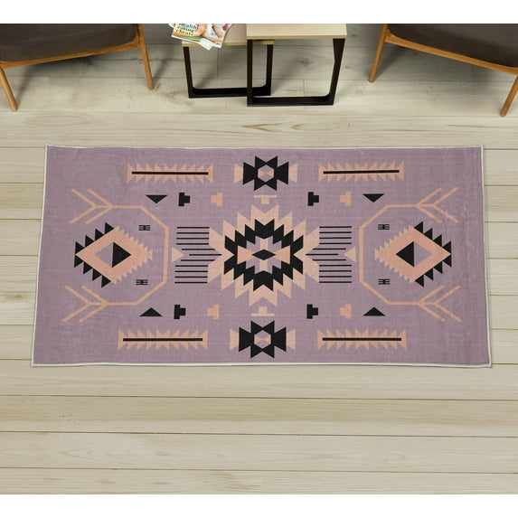 Southwestern Decorative Rug, Ethnic Illustration of a Zigzags Design Triangular Iconic Art Motifs, Quality Carpet for Bedroom Dorm and Living Room, 6 Sizes, Grey Pink, by Ambesonne