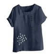 thumbnail image 4 of Taqqpue Cotton Linen Tops for Women Loose Fit Casual Roll Up Short Sleeve T-Shirt Trendy Cute Floral Print Blouse Crew Neck Buttons Shirts, 4 of 4