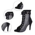 thumbnail image 6 of Open Toe Lace Up Stiletto Heels for Women Mesh Ankle Boots High Heel Dancing Shoes Ballroom Party Sandals, Black, Size 6.5, 6 of 9