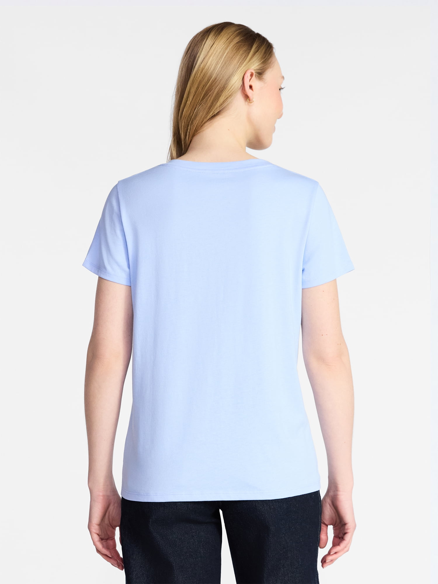 Time and Tru Women's Cotton V-Neck Tee with Short Sleeves, Sizes XS-4X