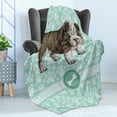 thumbnail image 4 of Dog Lover Soft Flannel Fleece Throw Blanket, Hand Drawn Detailed Pet Animal with Paw Prints Background and Bone, Cozy Plush for Indoor and Outdoor Use, 60" x 80", Pale Blue Brown, by Ambesonne, 4 of 5