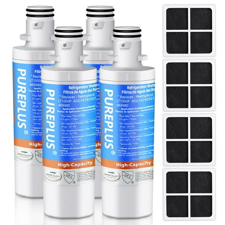 PUREPLUS ADQ747935 Replacement for LG LT1000P LT1000 Kenmore Elite 9980 LT1000PC, MDJ64844601 ADQ74793501, LMXS28626S, LFXS26973S, LMXS30796S, LMXC23796S LT120F Refrigerator Water and Air Filter,4Pack