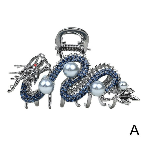 Blue Gold Dragon Hairpin With Pearl Hair Claw Women Simple Hair Claw Metal Shark Fashion Hair Accessories Clip Hairpin