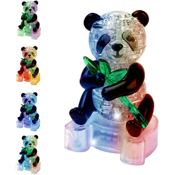 3D Crystal Puzzle Panda Gifts, Desk Toys with Light-Up Base 58 Pieces