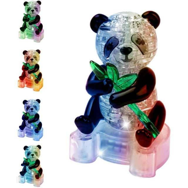 3D Crystal Puzzle Panda Gifts, Desk Toys with LightUp Base 58 Pieces