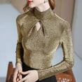 thumbnail image 6 of PIKADINGNIS Golden Hollow Out Womens Blouse Fashion Slim Fit Turtleneck Bottom Blouses Female Elegant Long Sleeve Shirts Tops, 6 of 6