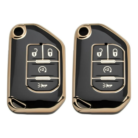 Xotic Tech 2X Black Soft TPU Full Cover Protect 4-Button Folding Remote Control Key Fob Cover Holder Shell Compatible with Jeep Wrangler JLU Rubicon JL 2018-2022 & Gladiator JT Sahara JLU 2020-2022
