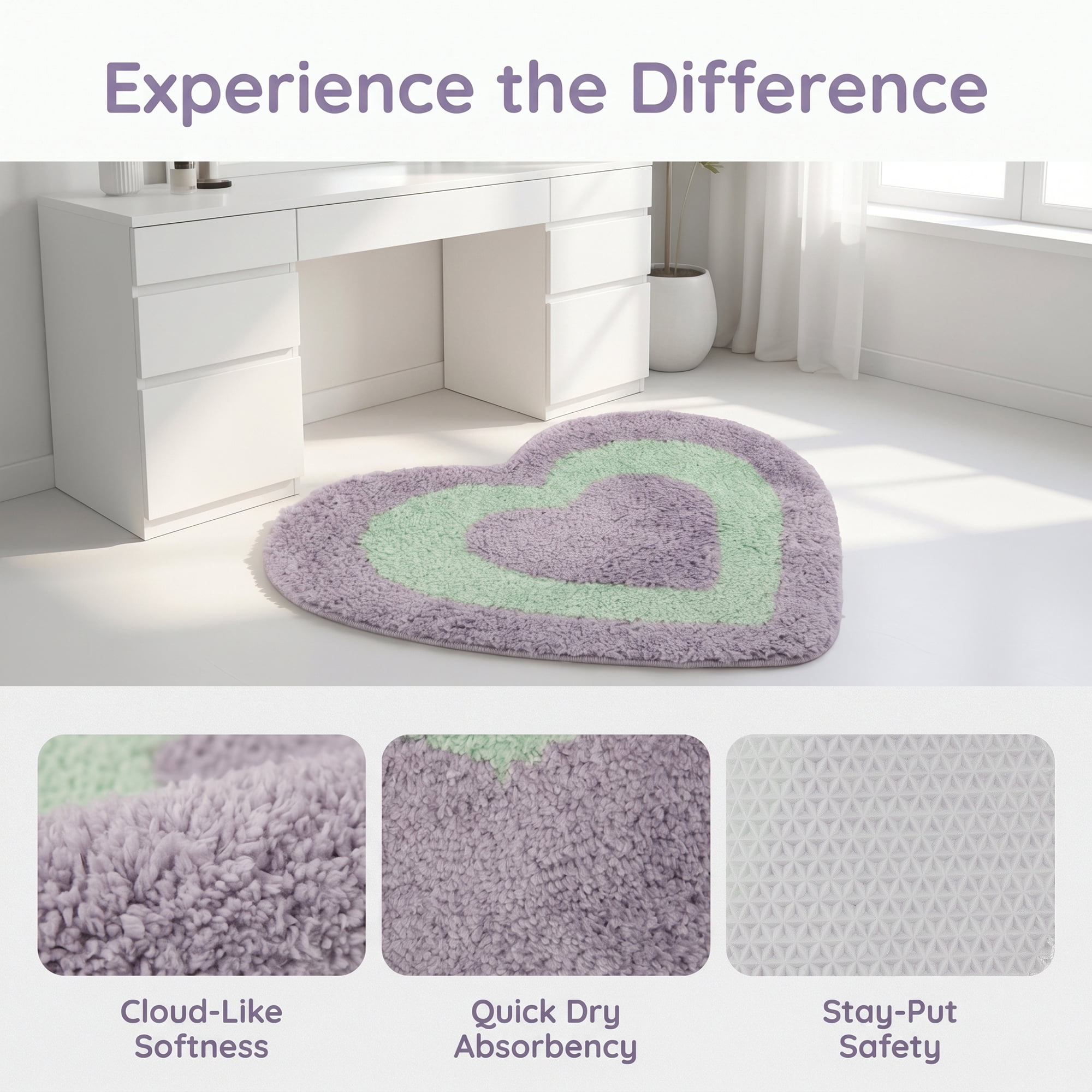 Unique Bargains Small Heart Rug Non-Slip Soft Shaggy Faux Fur Area Rug 19" x 16" Purple