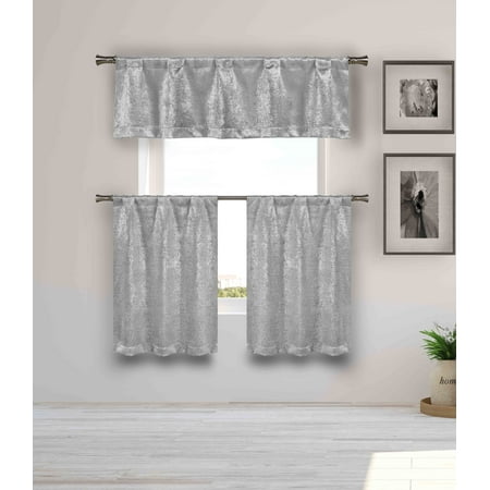 Blackout Energy Saving Gray 3 Piece Window Curtain Set ...