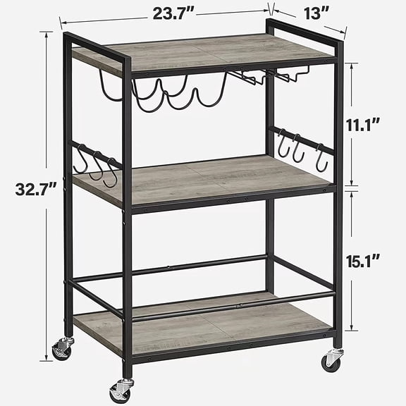 Bar Cart with Wine Rack and Glass Holder - Rolling Serving Cart for Kitchen, Home, Office