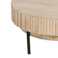 thumbnail image 4 of Maykoosh Coastal Charm 36 Inch Modern Handcrafted Round Coffee Table, Oak White Wood Top With Grooved Edges, Black Iron Legs, 4 of 4