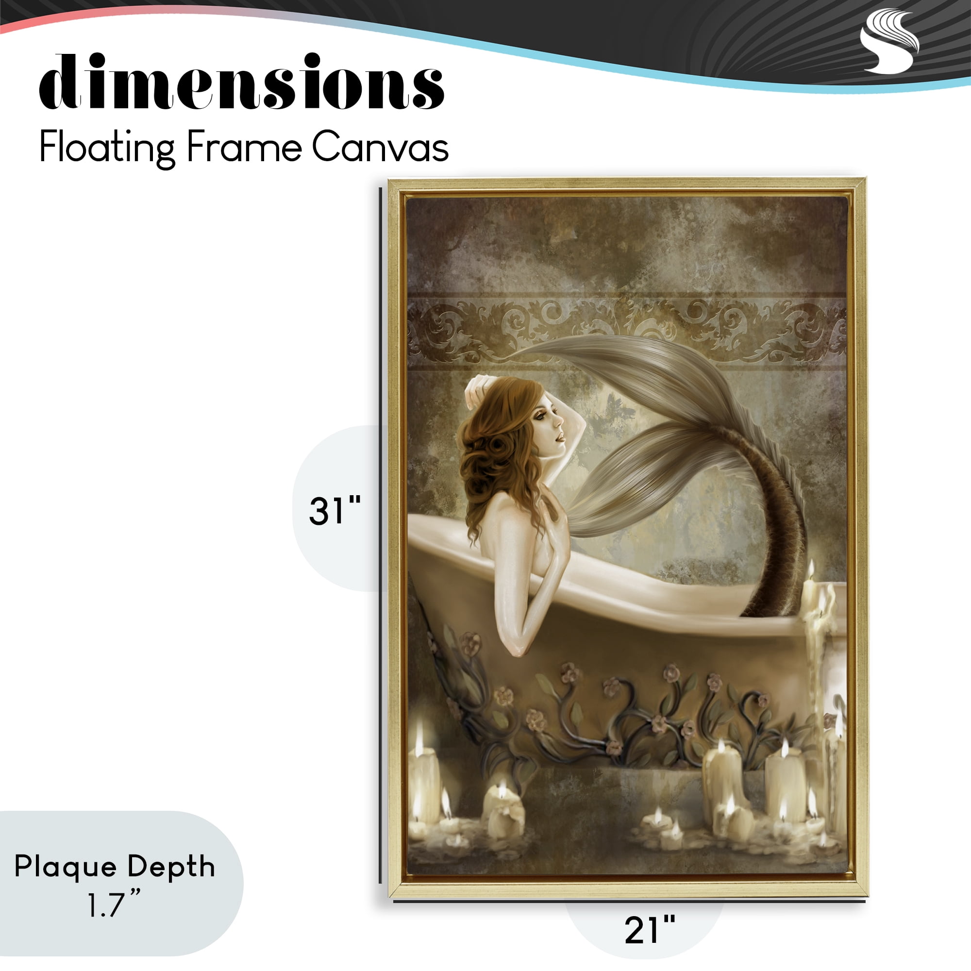 Stupell Industries Sepia Bath Time Mermaid Gold Framed Floater Canvas Wall Art, design by Selina Fenech