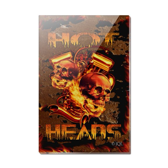 Hot Heads Pistons Skulls Biker Motorcycle Chopper Rectangle Acrylic Fridge Refrigerator Magnet