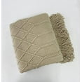 thumbnail image 3 of Fennco Styles Irregular Rhombus Diamond Knit Fringe Throw Blanket 50" W x 60" L – Khaki Geometric Woven Blanket for Couch, Bedroom and Living Room Décor, 3 of 6