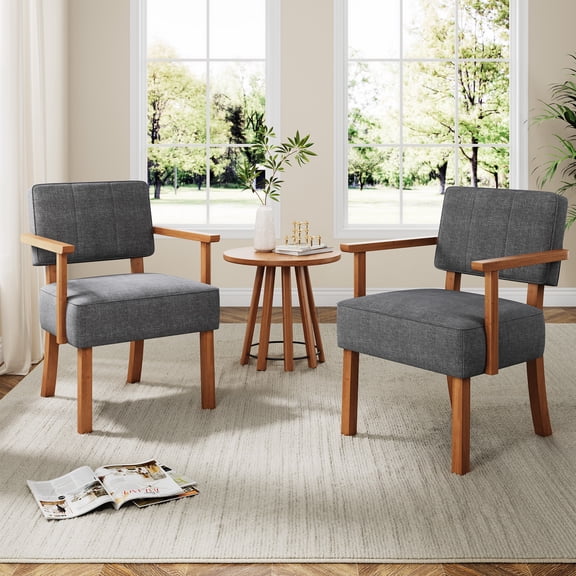 TacleeKii Mid-Century Accent Chair - Ergonomic Comfort with Linen or PU Leather, Dark Gray