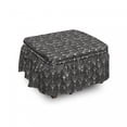 thumbnail image 1 of Abstract Ottoman Cover, Modern Striped Triangles, 2 Piece Slipcover Set with Ruffle Skirt for Square Round Cube Footstool Decorative Home Accent, Standard Size, Eggshell Dark Grey, by Ambesonne, 1 of 5