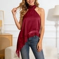 thumbnail image 2 of HAYIMI Women Elegant Asymmetrical Neck Satin Camisole With Lace Trim Detail For Summer Solid Color Sleeveless Leisure Tank Tops, 2 of 6