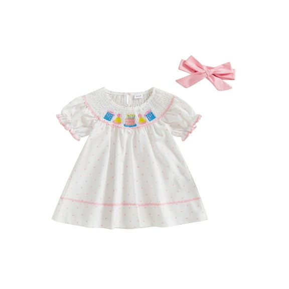 aturustex Little Girls Birthday Party Dress Outfits 12M 18M 2T 3T 4T 5T Toddler Baby Birthday Cake Embroidery A-line Dress Short Sleeve Casual Dress Iaily Clothes Beachwear for Holiday Party