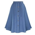 thumbnail image 2 of Women's Plus Size Denim Skirt High Waist A Line Midi - Elastic Waist Casual School Summer Skirt, 2 of 6
