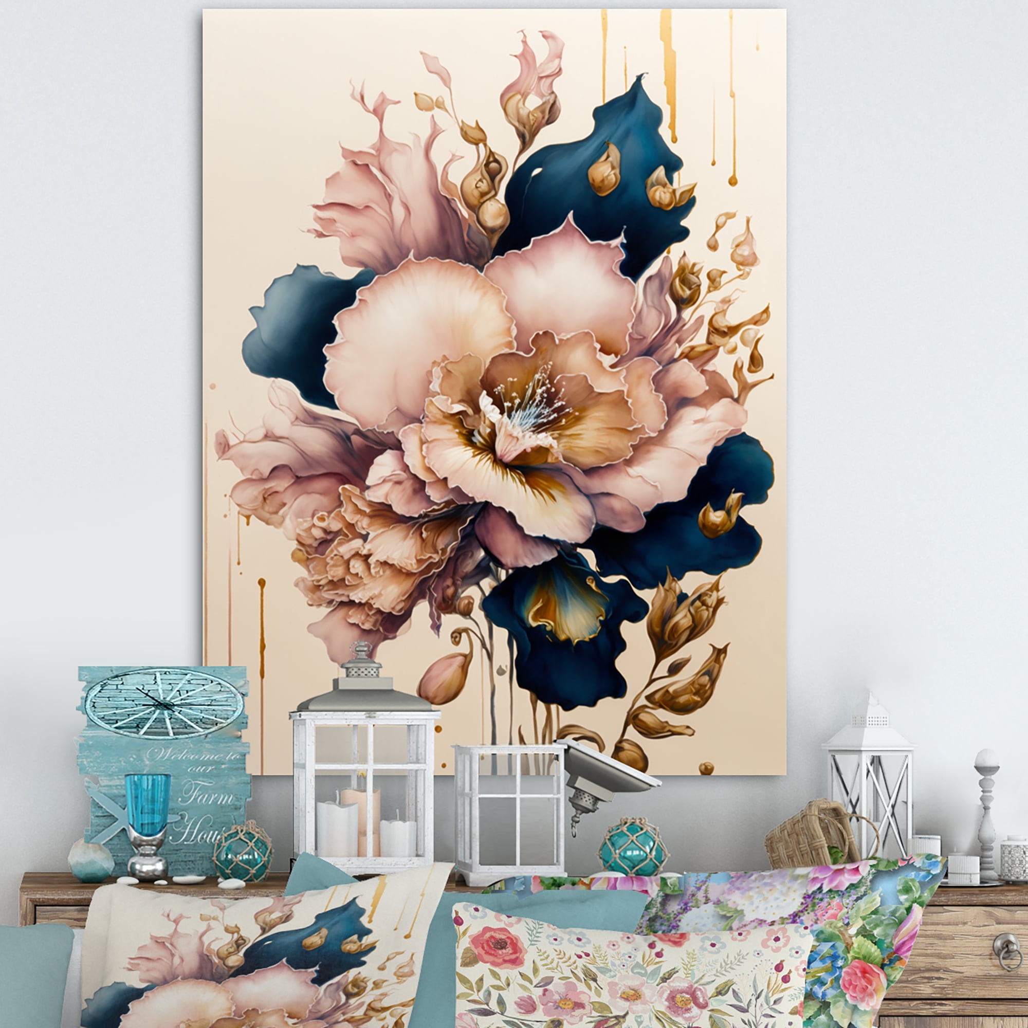 Designart Soft Pink And Blue Gladiolus Flowers II Canvas Wall Art